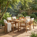 7 Pieces Acacia Wood Outdoor Dining Set with Cream Cushions and Natural Wicker by HouseOfZazla