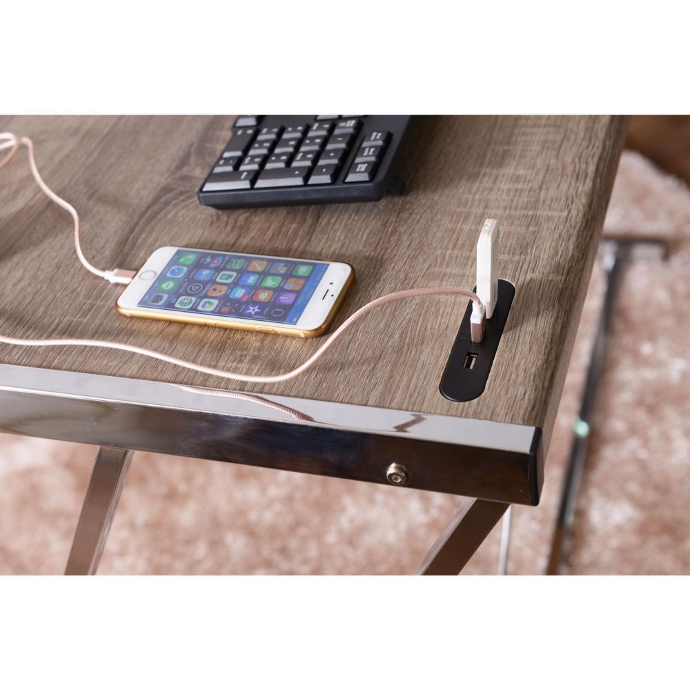 Finis - Writing Desk With USB - Weathered Oak & Chrome, photo 6 of 7
