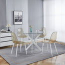 Dining Table With Cross Metal Leg And Tempered Glass, Modern Space Saving Kitchen Table For Living Room by HouseOfZazla