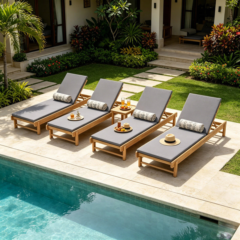 Light Teak Acacia Wood Chaise Lounge Set, photo 8 of 10