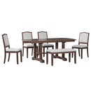 6 Piece Extendable Dining Table Set, Wood Table With Removable Leaf, 4 Upholstered Chairs And Bench - Cherry by HouseOfZazla