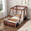 Fun Play Design Twin Size Car Bed, Kids Platform Bed In Car Shaped For Kids Boys Girls Teens - White / Orange by HouseOfZazla