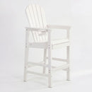 Outdoor Bar Height Adirondack Patio Chair With Cup Holder And Armrests All Weather UV Resistant - White