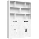 Bookcase Tall With 2 Doors & 2 Drawers, Fixed Open Shelves - White by HouseOfZazla