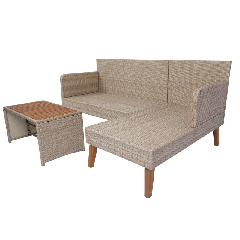 Walker Edison | Wicker Weather Proof 3 Piece Patio Sectional Chat Set