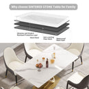 63" Modern Artificial Stone Panel Double-Ring Stainless Steel Metal Legs, Can Accommodate 6-8 People - White / Gold by Unique Piece Furniture