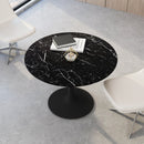 42.12" Modern Round Dining Table with Printed Black Marble Table Top, Metal Base Dining Table, End Table Leisure Coffee Table