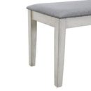 6-Piece Retro 59"L Rectangular Dining Table Set, Table with Unique Legs and 4 Upholstered Chairs & 1 Bench for Dining Room and Kitchen (White)