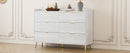 55" Long 6 Drawer Dresser with Marbling Worktop, Mordern Storage Cabinet with Metal Leg and Handle for Bedroom, White