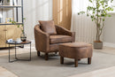 Accent Chair with Ottoman, Mid Century Modern Barrel Chair Upholstered Club Tub Round Arms Chair for Living Room