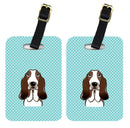 Checkerboard Blue Basset Hound Luggage Tag