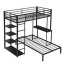 Metal Loft Bed Frame with LED Light Strip, Side Storage Shelves & Built-in Desk by HouseOfZazla