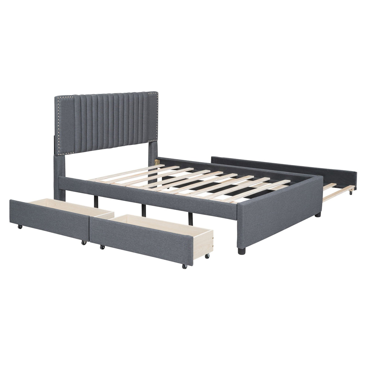 Upholstered Platform Bed With Drawers, Classic Headboard Design, photo 14 of 21
