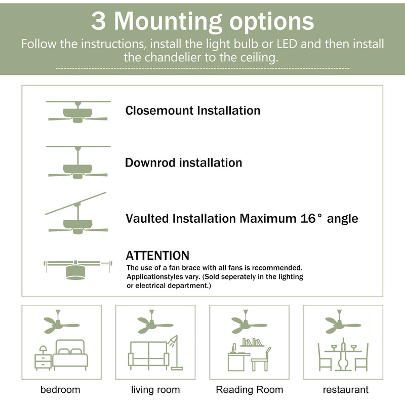 52" Solid Wood Blades Ceiling Fan with Light and Remote Control, photo 10 of 10