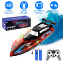 RC Boat With Colorful LED Light 10KM/H 40Mins 2.4Ghz Remote Control Racing Boat Toys With 2 Batteries Low Battery Alarm Overreach Warning For Pools La