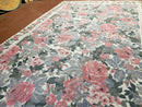 5x8 Needlepoint Rug 5' 4" x 8' 3" Wool Flat Weave Floral New Unused Carpet English Design Ivory Large Pink Flowers Green Leaves Hand-Knotted