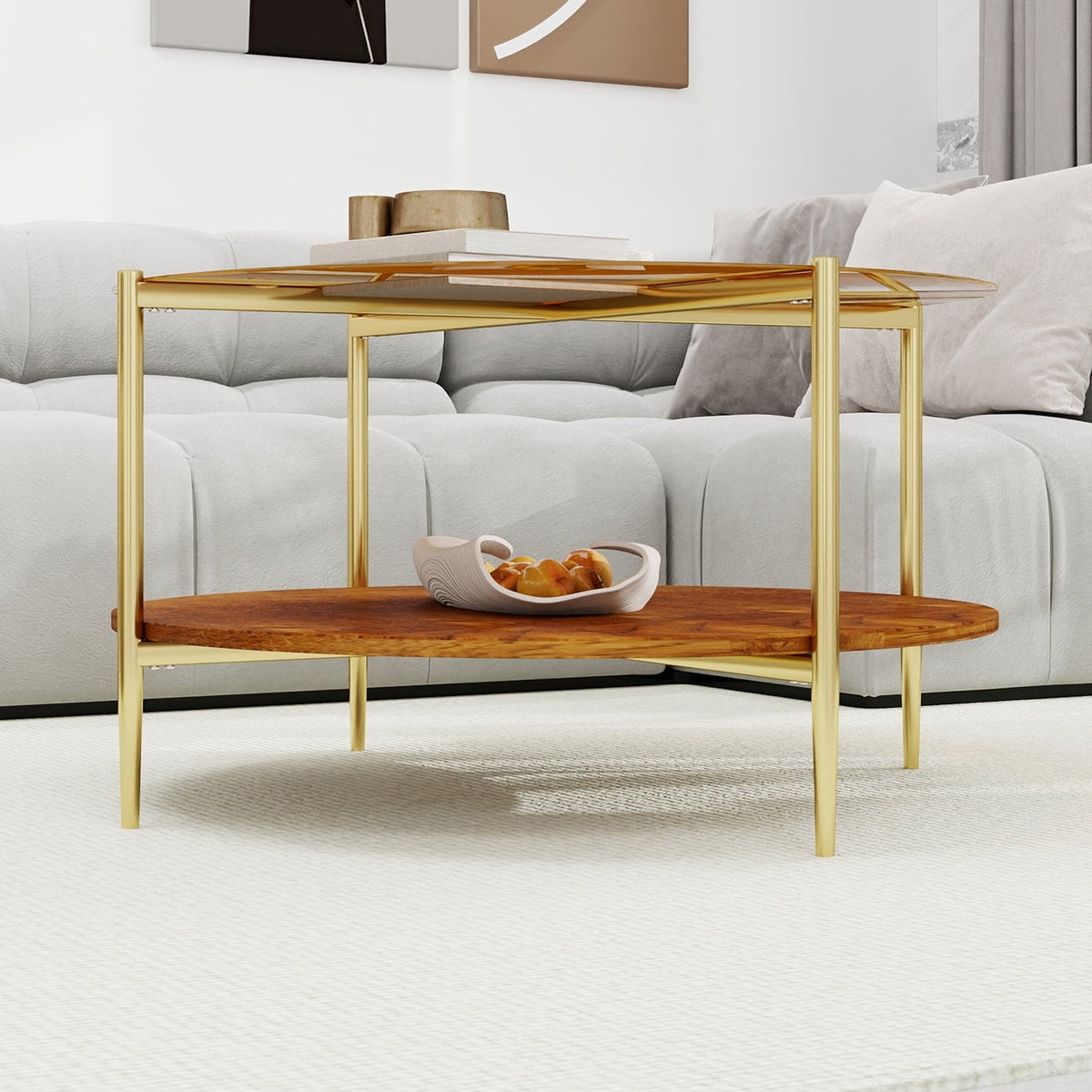 Luxurious Round Coffee Table with Gold-Tinted Tempered Glass Top, photo 9 of 10