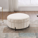Upholstered Round Ottoman With Reversible Lid, Channel Tufted Pumpkin Shape by HouseOfZazla