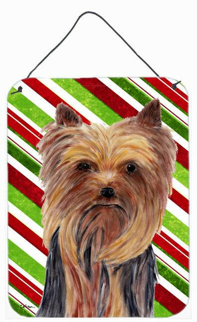 Yorkie Candy Cane Holiday Christmas Aluminium Metal Wall or Door Hanging Prints