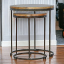 Round Stool Table With Iron Base (Set of 2) - Brown / Black by Unique Piece Furniture