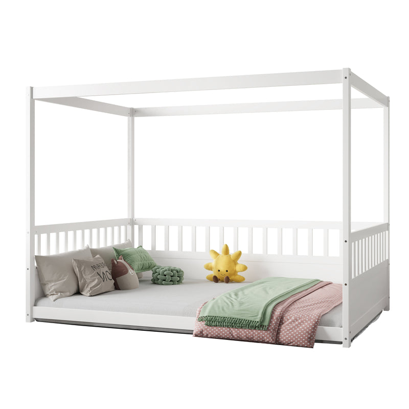 Full Size Canopy Bed Frame with Guardrails for Kids, photo 4 of 7