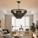 24" Rustic 5-Tier Black Hemp Rope Pendant Light Chandelier