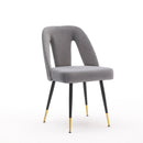 Akoya Collection Modern Contemporary Velvet Upholstered Dining Chair with Nailheads and Gold Tipped Black Metal Legs, Gray, Set of 2