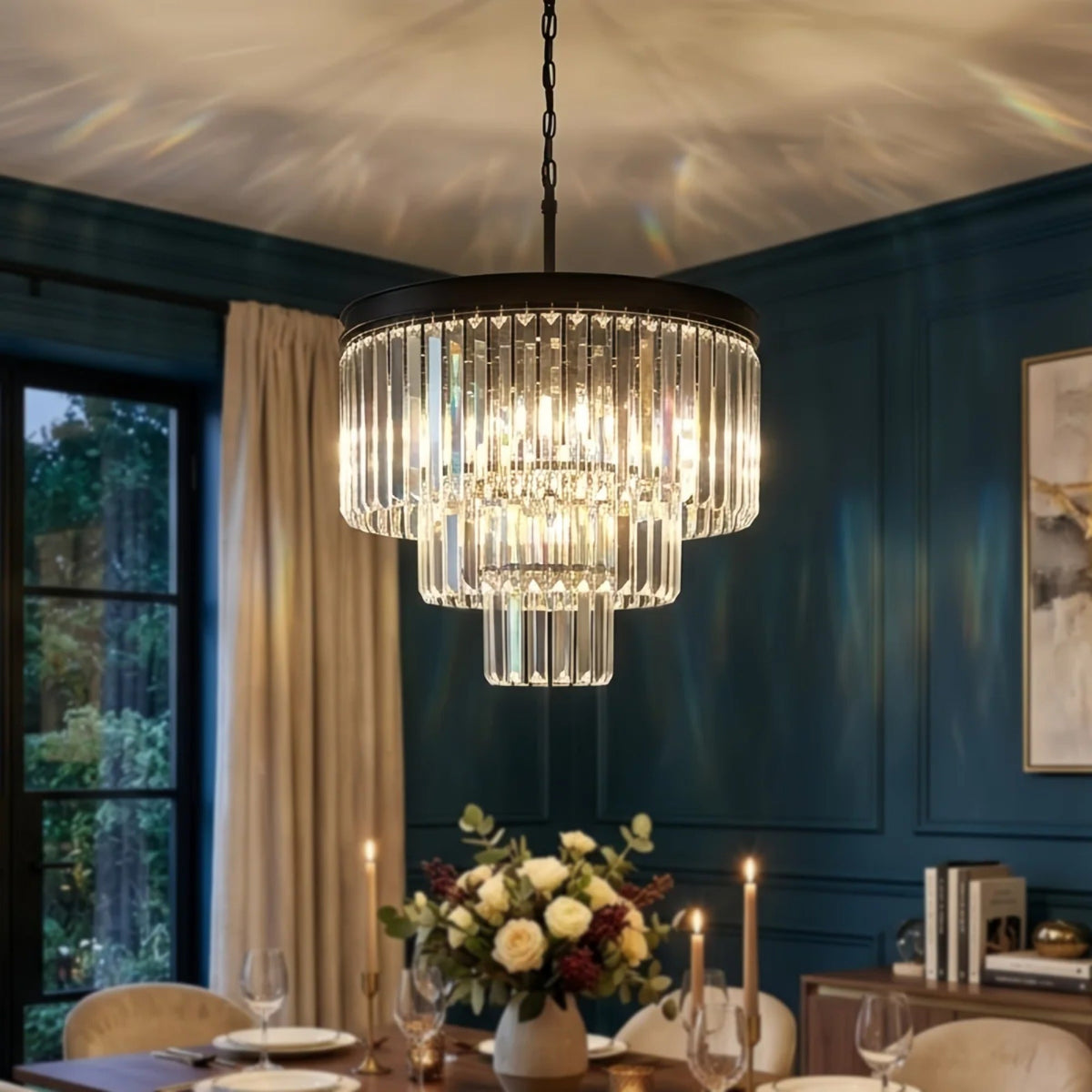 19.7-Inch 7-Light Dimmable Tiered Chandelier, Chrome