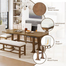 Topmax - 6 Piece Farmhouse Extendable Dining Table Set Trestle Kitchen Table Set With Removable Leaf And Upholstered Dining Chair And Bench For Dining Room by HouseOfZazla
