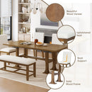 Topmax - 6 Piece Farmhouse Extendable Dining Table Set Trestle Kitchen Table Set With Removable Leaf And Upholstered Dining Chair And Bench For Dining Room by Unique Piece Furniture