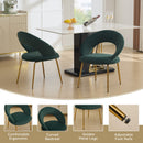 Velvet Fabric Dining Chair with Curved Backrest and Golden Metal Legs