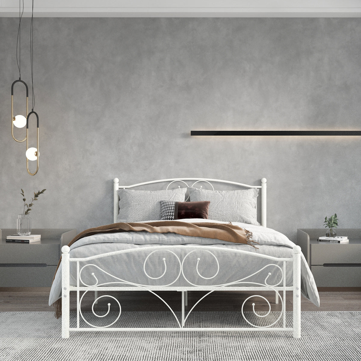 Full Size Unique Flower Sturdy System Metal Bed Frame with Headboard, photo 2 of 10
