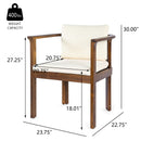 Outdoor Dining Chair Set of 2 with Curved Acacia Wood Arms, Brown Finish and Cream Cushions by HouseOfZazla