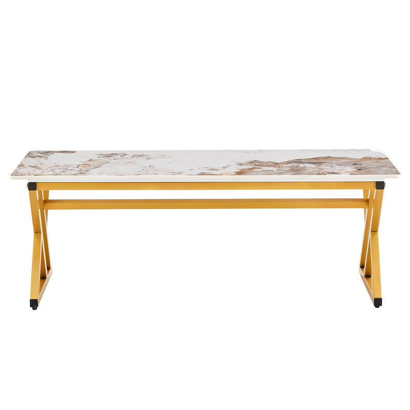 A modern minimalist style marble patterned coffee table with golden metal legs. Computer desk. Game table. Tea table. CT-XX