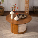31.5" Round Wood Coffee Table with 3 Teddy Fabric Nesting Stools by HouseOfZazla