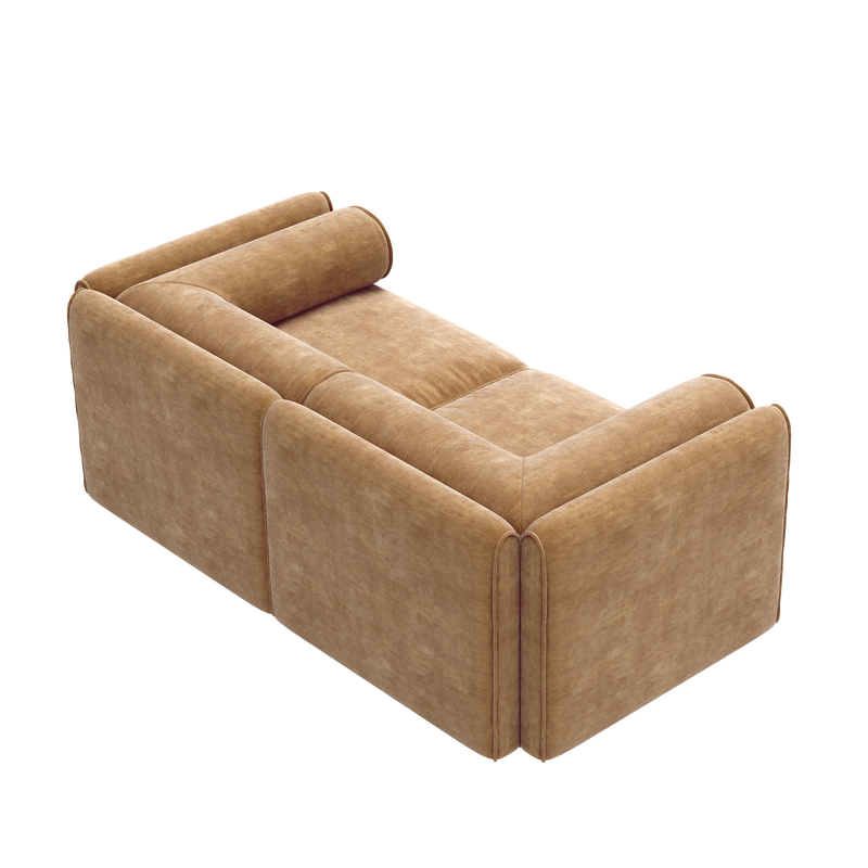 Stylish Camel Chenille 2-Seater Sofa with Storage Seat and Cylindrical Backrest