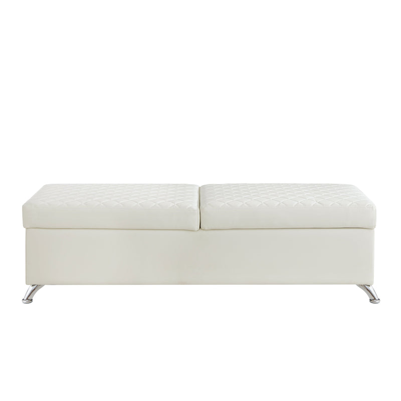 56.7" Bed Bench with Storage White Leather