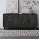 Carved Flower Door Large Storage Cabinet with Metal Handle