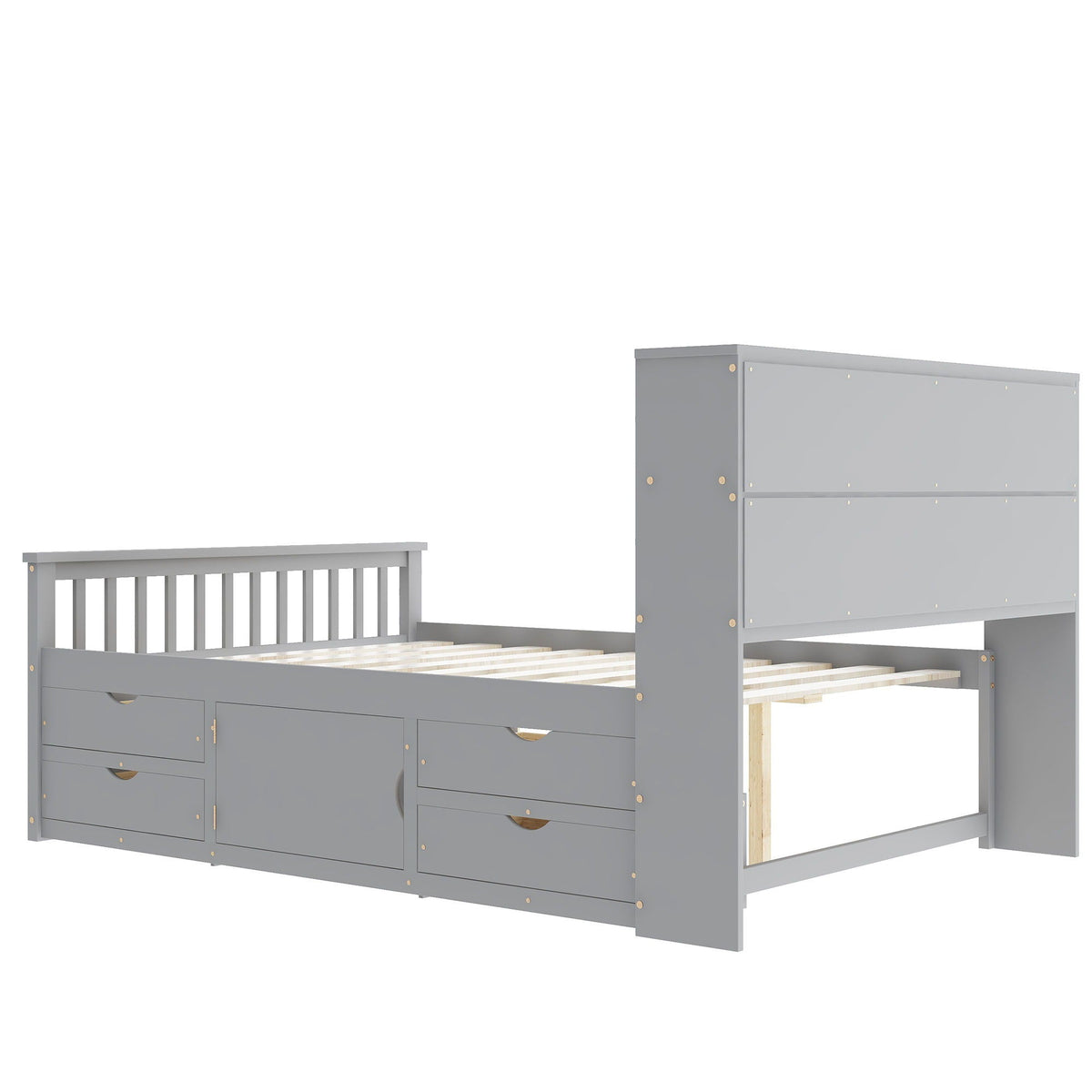 Captain Platform Bed Frame With Bookcase Headboard, 4 Drawers, Storage Shelves, photo 18 of 24