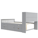 Captain Platform Bed Frame With Bookcase Headboard, 4 Drawers, Storage Shelves by HouseOfZazla