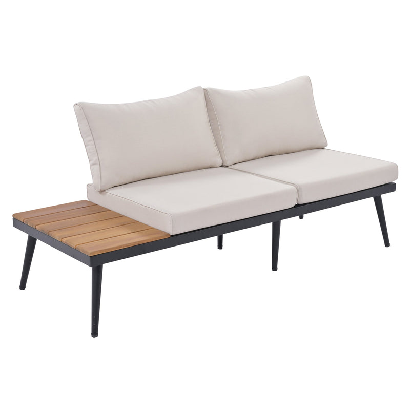 6-Piece Outdoor Sectional Sofa Set with Round Nesting Coffee Tables and Seating Sofa with Cushions for Patio, Porch and Garden (Beige)