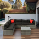 5 Pieces Rattan Sectional Outdoor Furniture Cushioned U Sof Set With 2 Pillow - Gray / Black by Unique Piece Furniture