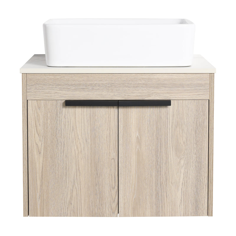 24" Modern Design Float Bathroom Vanity With Ceramic Basin Set, Wall Mounted White Oak Vanity With Soft Close Door, KD-PackingD-Packing Pieces