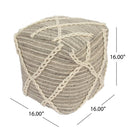 Modern Wool Rope Square Pouf Ottoman Floor Cushion - Gray / Ivory by HouseOfZazla