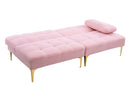 71" Convertible sofa bed futon with gold metal legs teddy fabric (Pink)