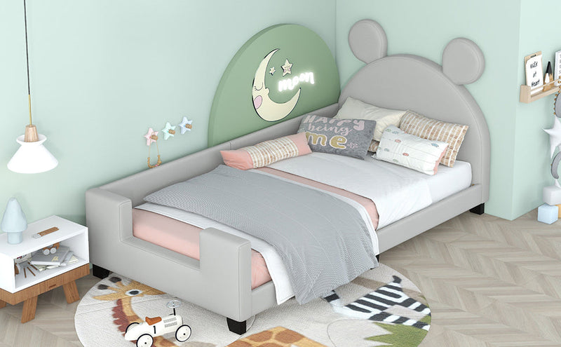 Walker Edison | Twin Size Faux Leather Daybed with Cartoon Ears Shaped Headboard