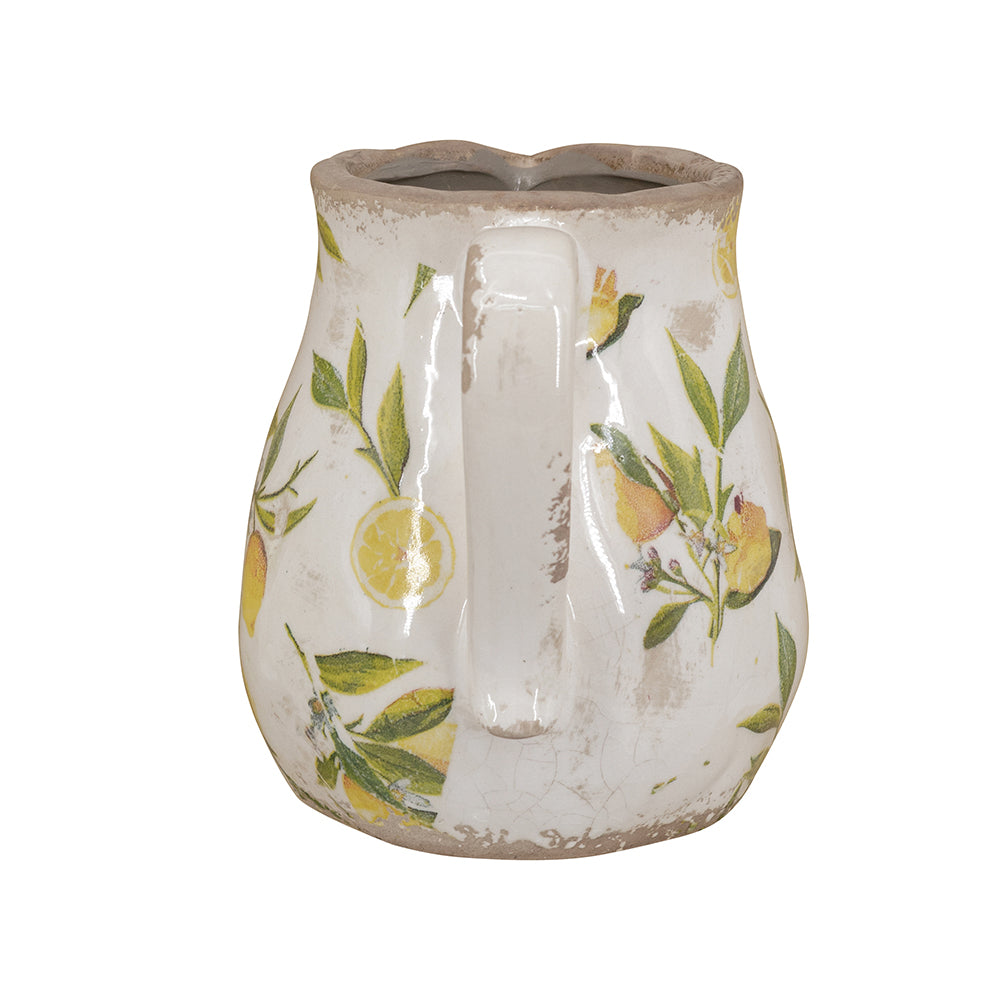 Distressed White Ceramic Pitcher Vase, photo 4 of 8