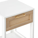 15.75" Rattan End table with drawer, Modern nightstand, side table for living roon, bedroom, white