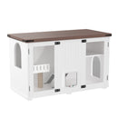 47.25' Large Cat Litter Box Enclosure with LED Light, Hidden Litter Box Furniture, Cat House with Stairs and Cat Scratching Post, Cat Cabinet Side Table with Smart Doors for Living Room, White