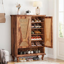 Shoe Cabinet With 5 Tier Freestanding Organizer, Ventilated Doors - Natural Wood by HouseOfZazla